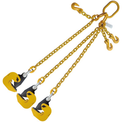 3T Horizontal Plate Clamp with 3/8"X8' Chain Sling Triple Leg